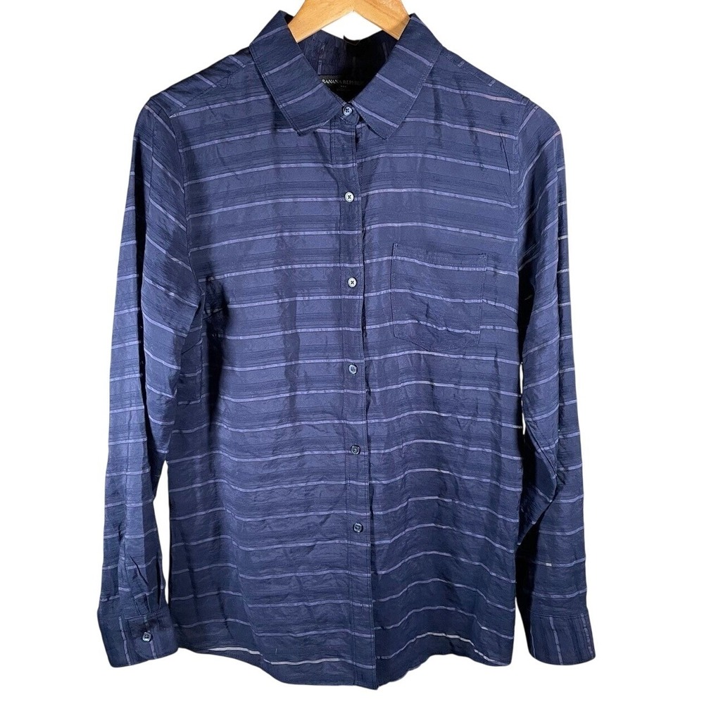 Banana Republic Women's Medium Sheer Striped Button Down Shirt‎ Career Classic